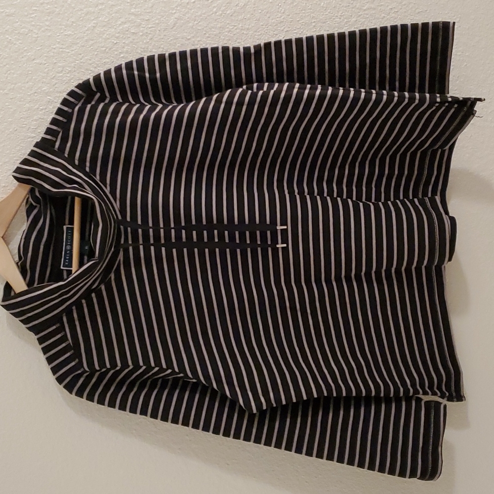 KAREN SCOTT Cowelneck Turtleneck Striped 3/4 Sleeve Shirt